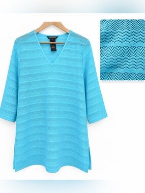 Mario Serrani Mesh Knit Tunic Swim Cover Up Coastal Resort Cruise Beach Top L